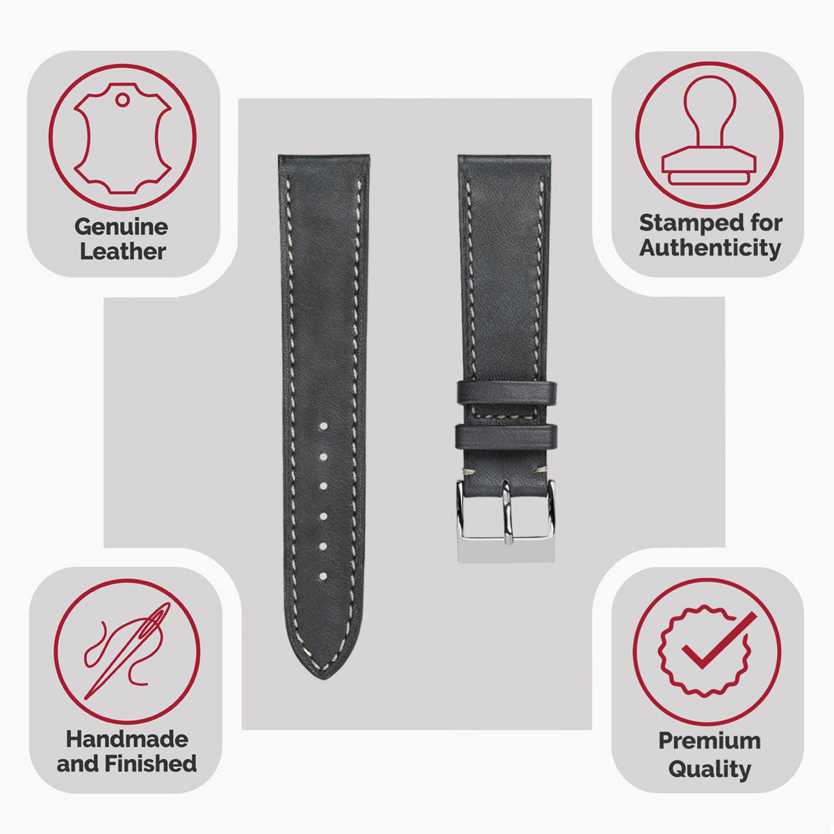 Rochefort Flat Patina Calf Leather Watch Strap - Platinum