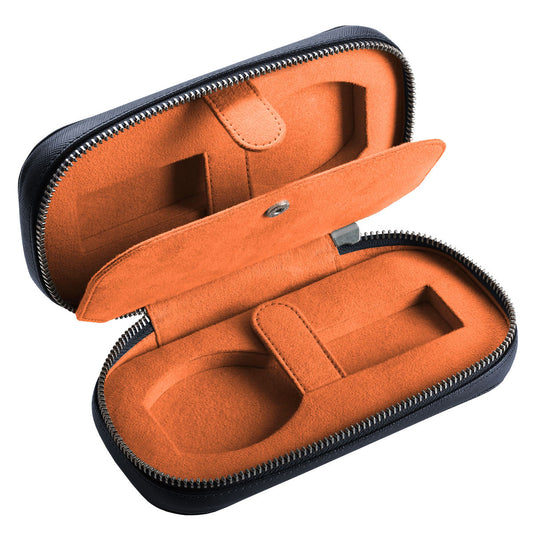 WatchGecko Dual Travel Watch Case - Navy Blue / Orange