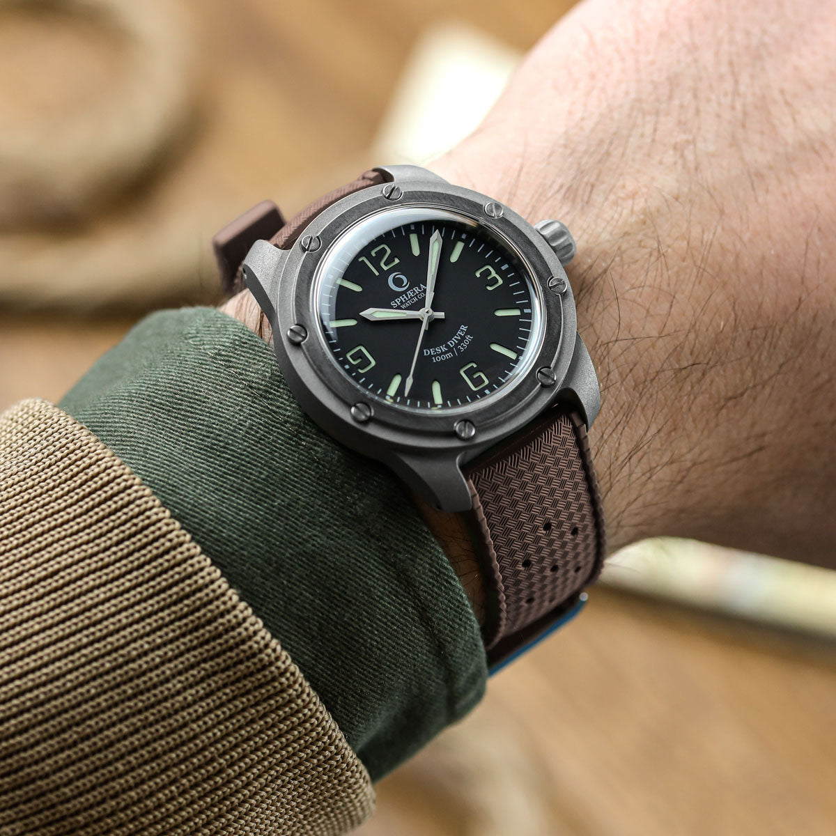 Vintage Style Perforated Rubber Watch Strap - Brown