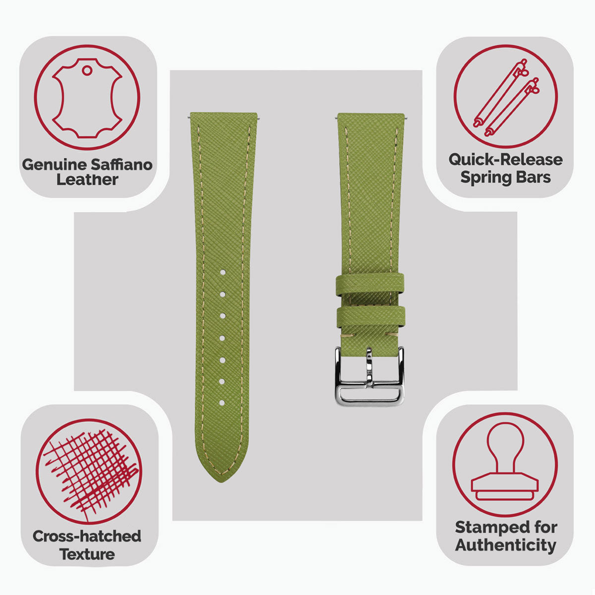 Brixham Saffiano Leather Watch Strap - Avocado Green