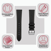 Brixham Saffiano Leather Watch Strap - Black
