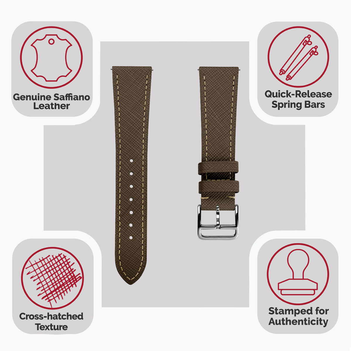 Brixham Saffiano Leather Watch Strap - Brown