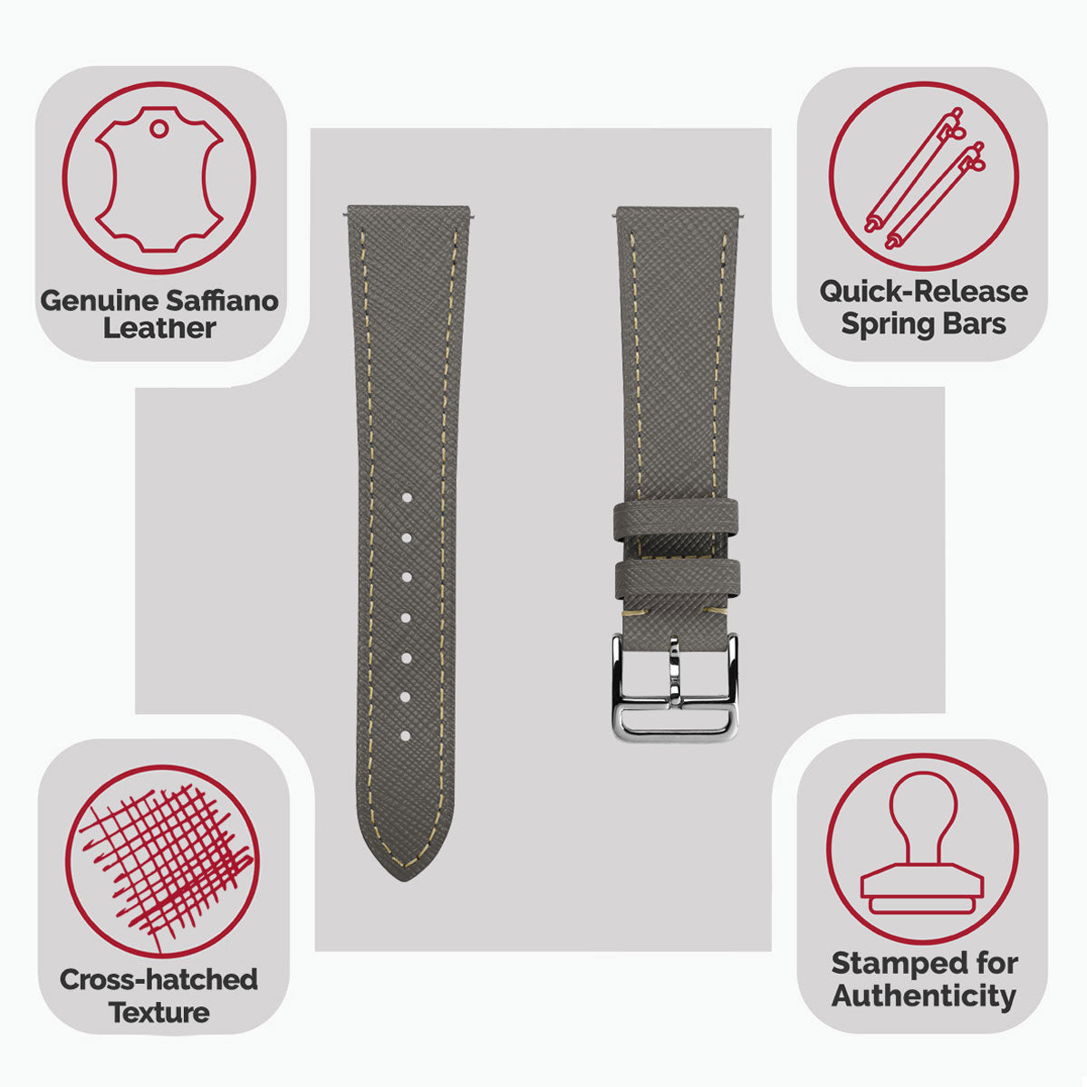 Brixham Saffiano Leather Watch Strap - Grey