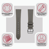Brixham Saffiano Leather Watch Strap - Grey