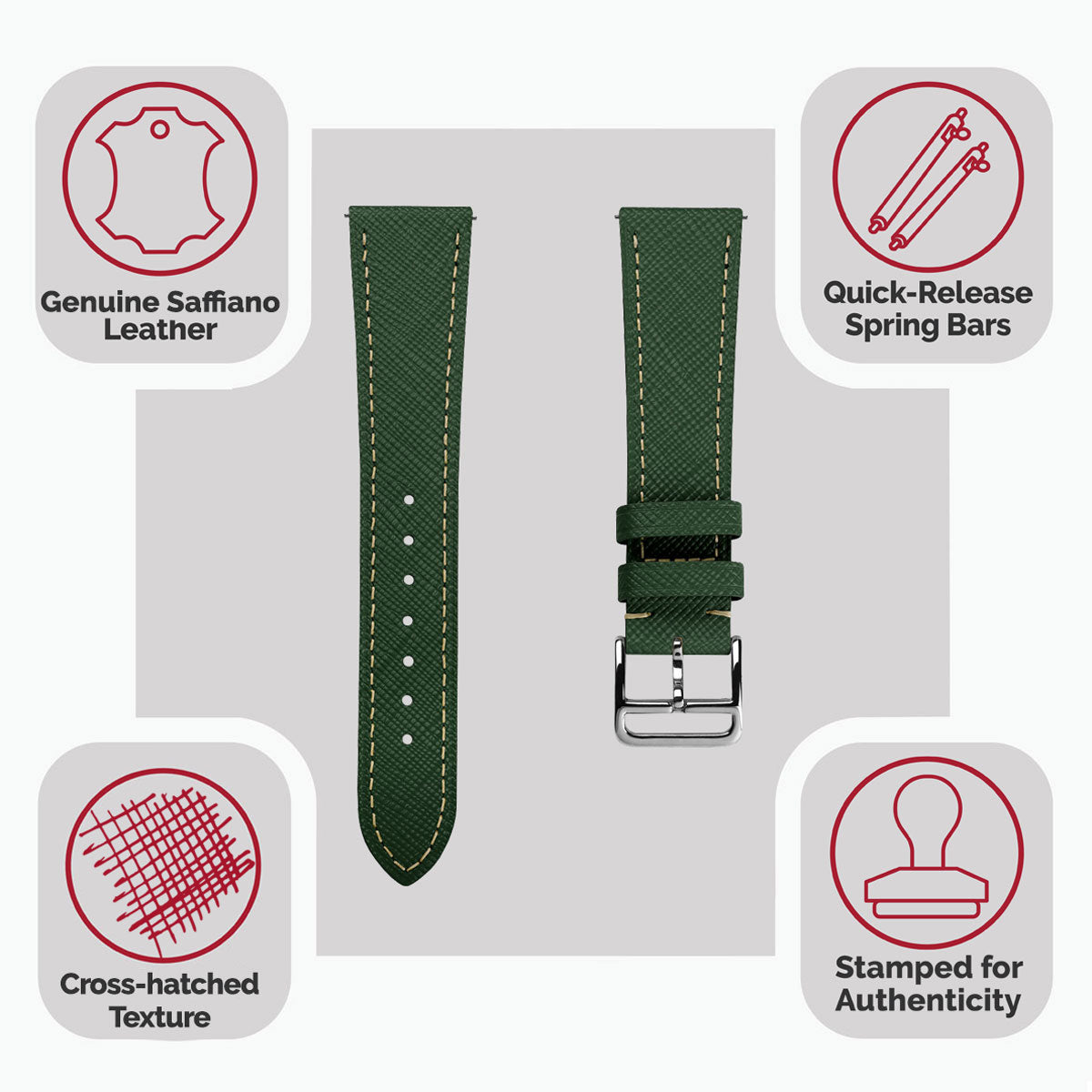 Brixham Saffiano Leather Watch Strap - Jasper Green