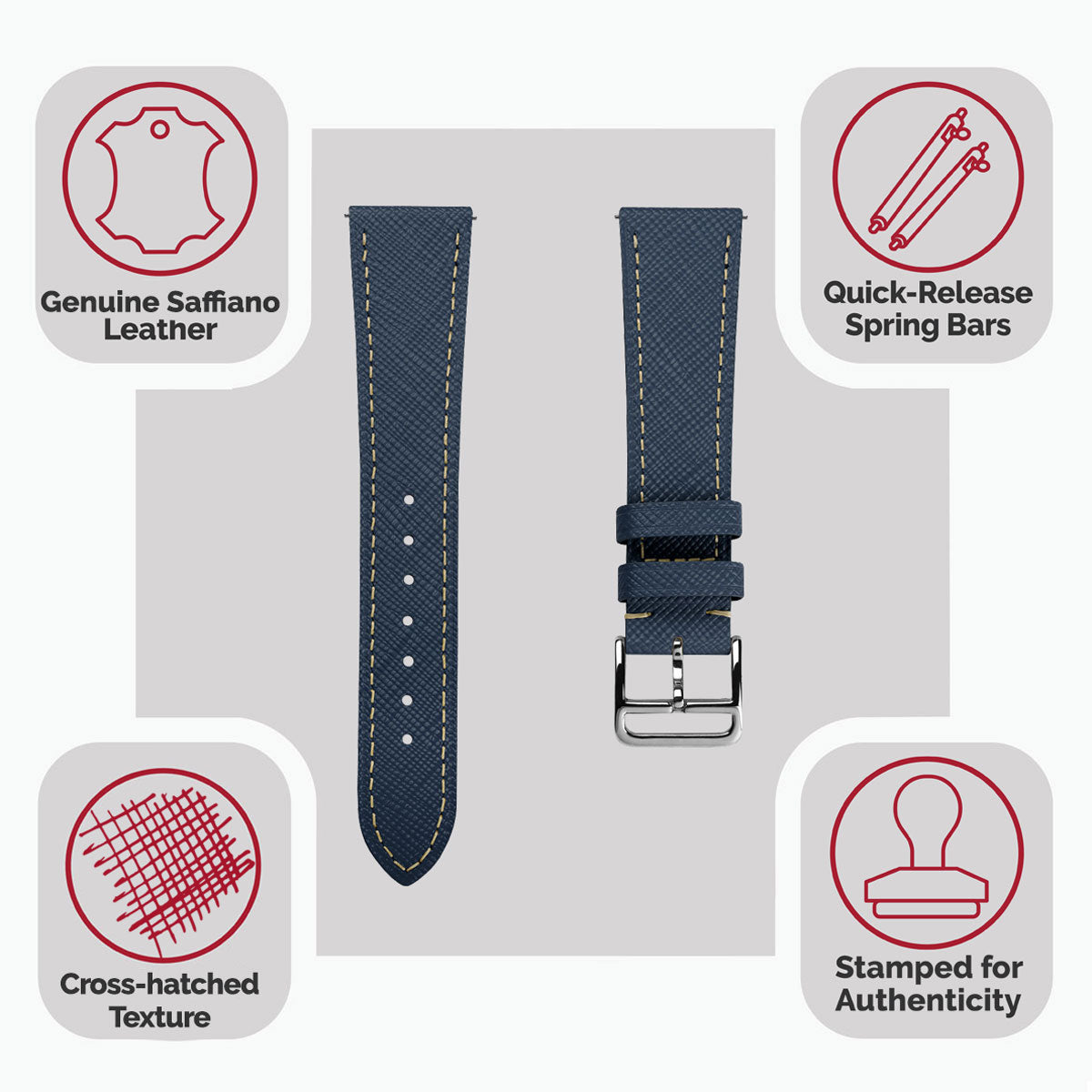 Brixham Saffiano Leather Watch Strap - Navy Blue