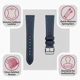 Brixham Saffiano Leather Watch Strap - Navy Blue