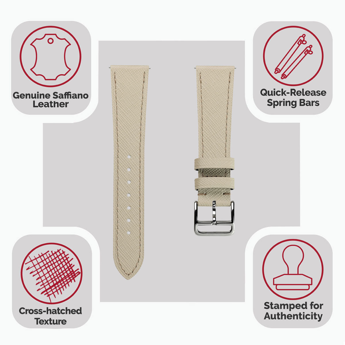 Flat Leather Watch Strap - Saffiano Off-White