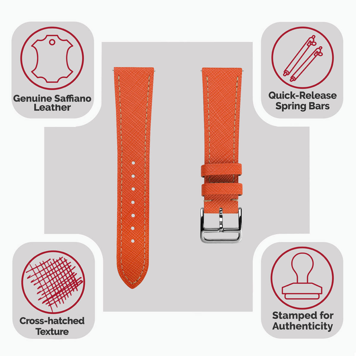 Brixham Saffiano Leather Watch Strap - Seville Orange