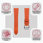 Brixham Saffiano Leather Watch Strap - Seville Orange