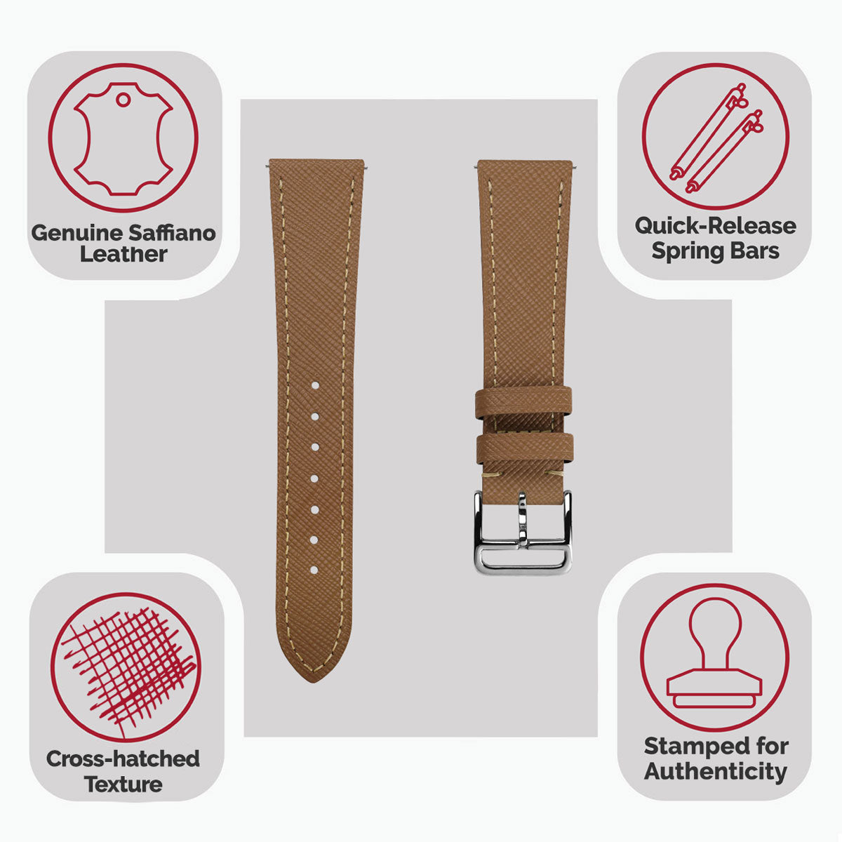 Brixham Saffiano Leather Watch Strap - Tan