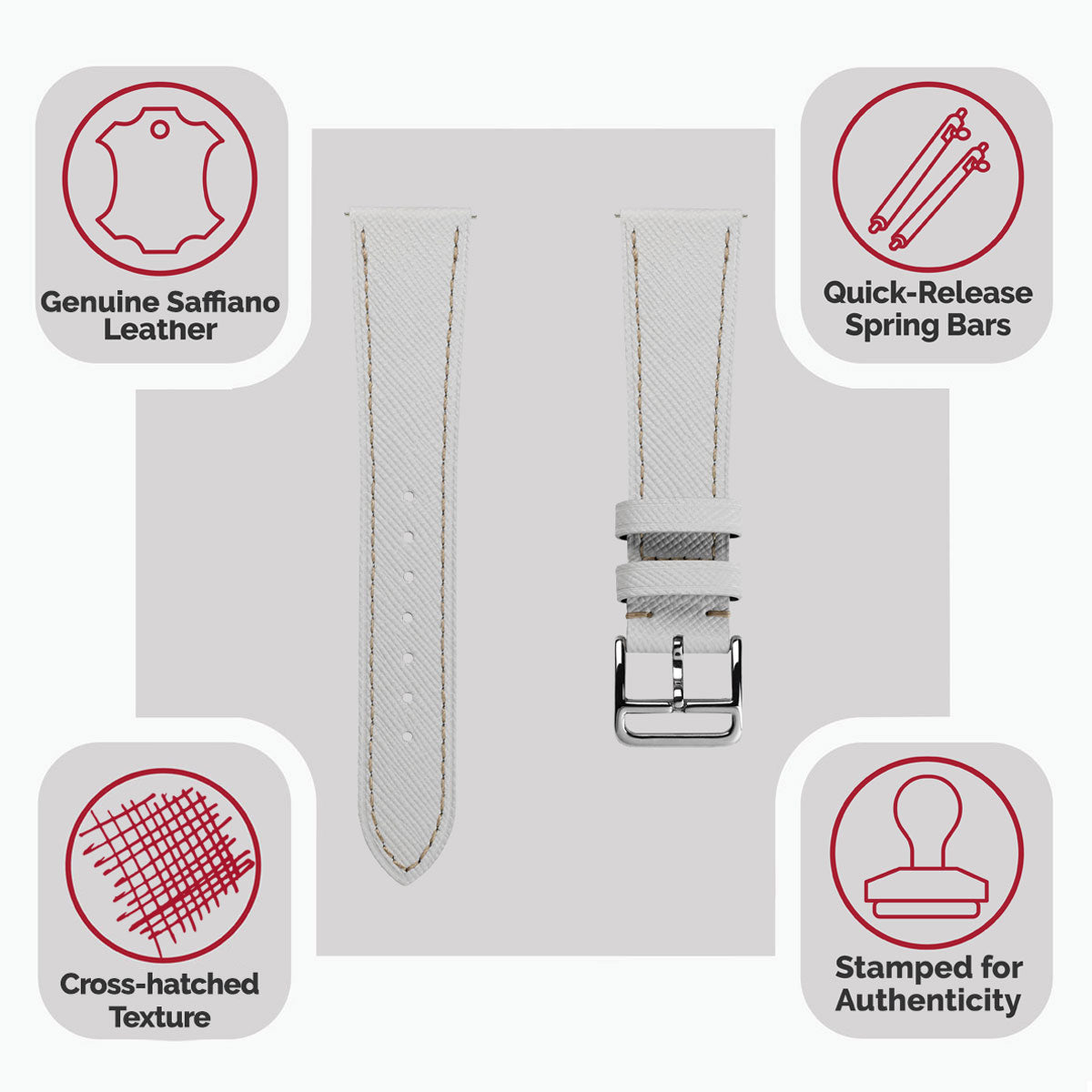 Flat Leather Watch Strap - Saffiano White