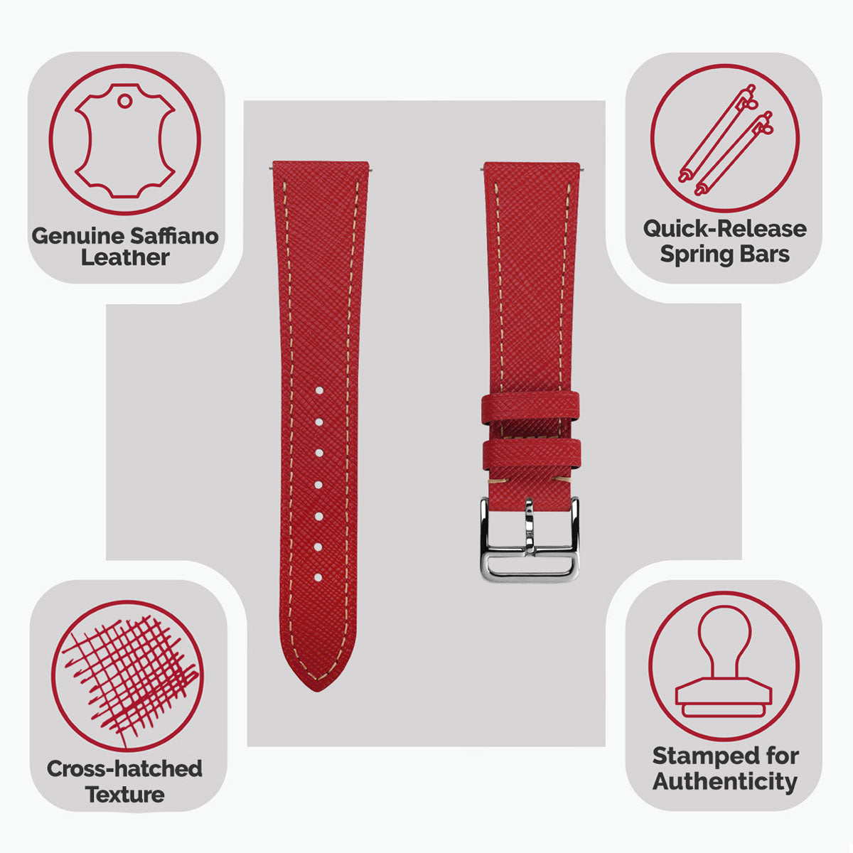 Brixham Saffiano Leather Watch Strap - Red