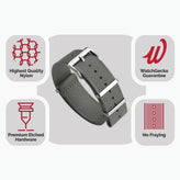 WatchGecko Signature Military Nylon Watch Strap - Grey