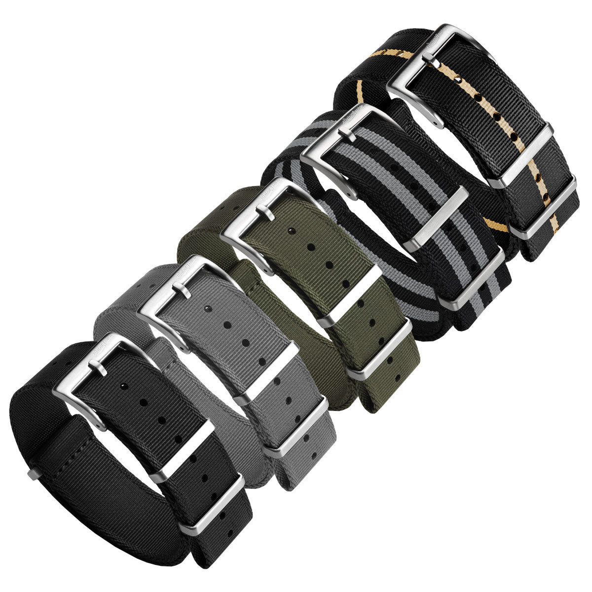 Set of 5 WatchGecko Signature British Military Nylon Watch Straps