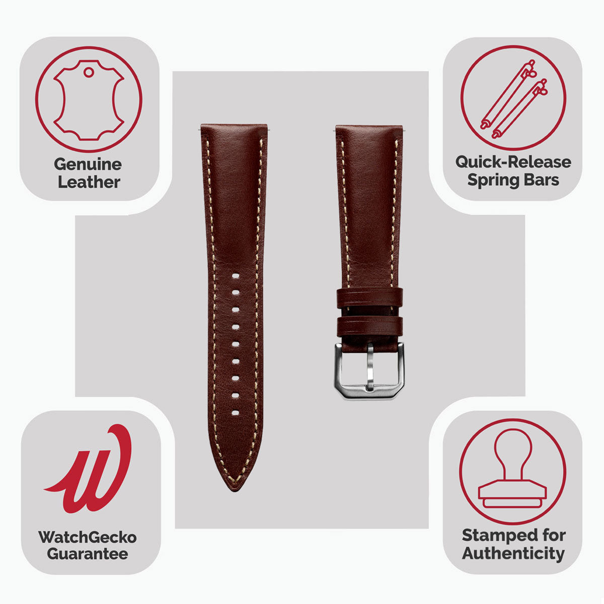 Tenby Padded Genuine Leather Watch Strap - Classic Chestnut Brown