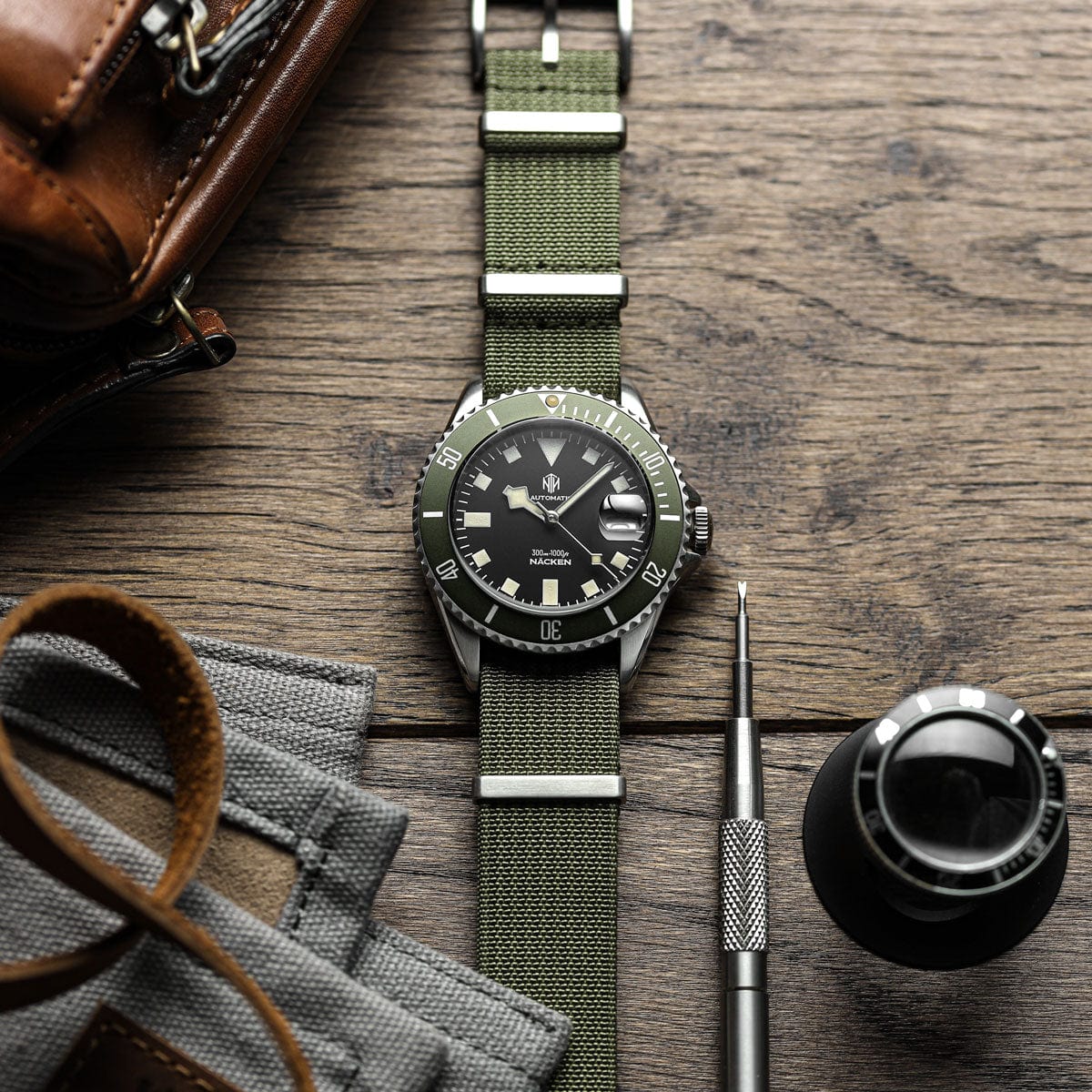 NTH Näcken Dive Watch - Reef Green - Ridge Nylon - WatchGecko Exclusive