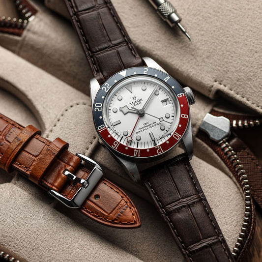 Louvain Croc Handmade Leather Watch Strap - Dark Brown