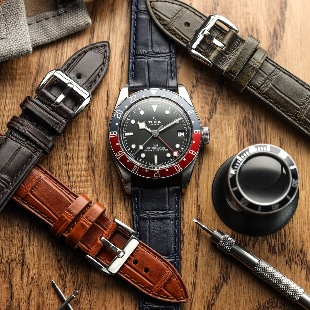 Louvain Croc Handmade Leather Watch Strap - Olive Green