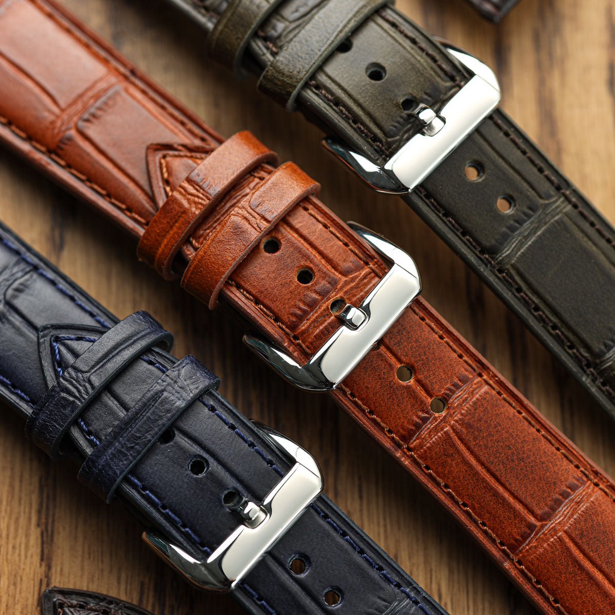 Louvain Croc Handmade Leather Watch Strap - Dark Blue