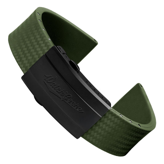 400 CTS Italian Rubber Divers Reversible Watch Strap - Military Green - IP Black