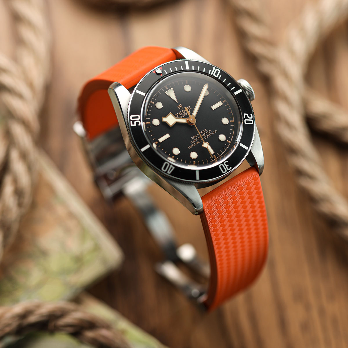 WatchGecko 400 Italian Rubber Divers Reversible Watch Strap - Orange - Brushed/Polished