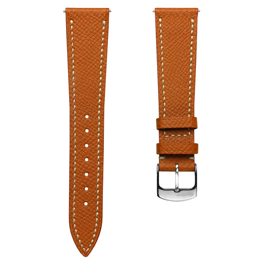 Hanley Textured Epsom Hand-Stitched Leather Watch Strap - Orange