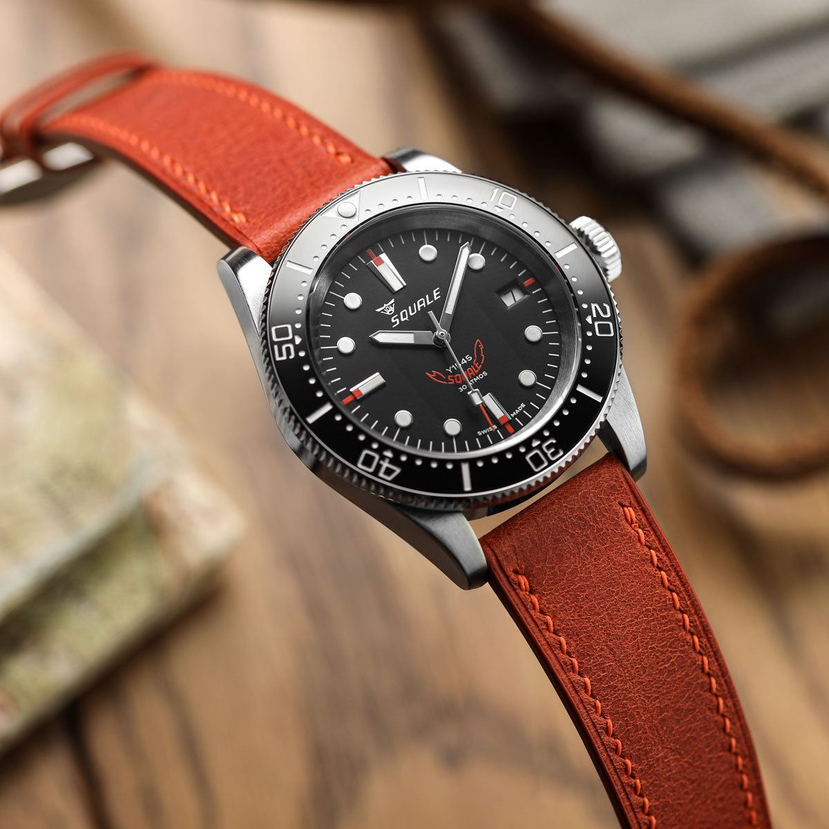 Ravello Tuscan Leather Watch Strap - Rust on Squale 1545