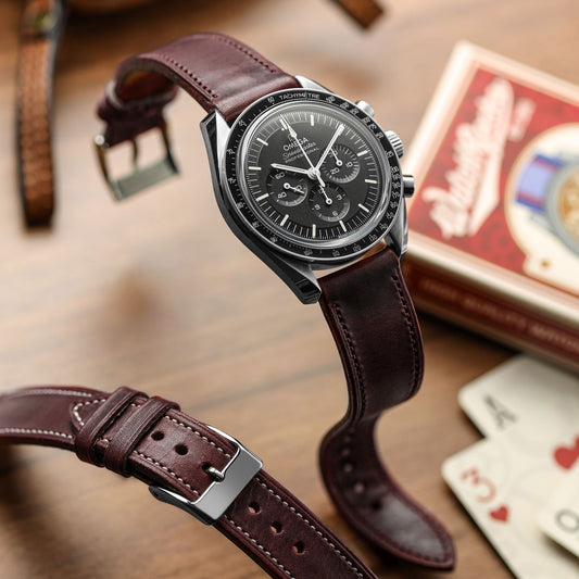 Hatherley Badalassi Carlo Wax Leather Watch Strap - Bramble Red