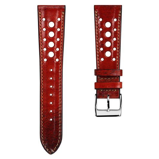 Radstock Racing Style Genuine Leather Watch Strap - Bright Red