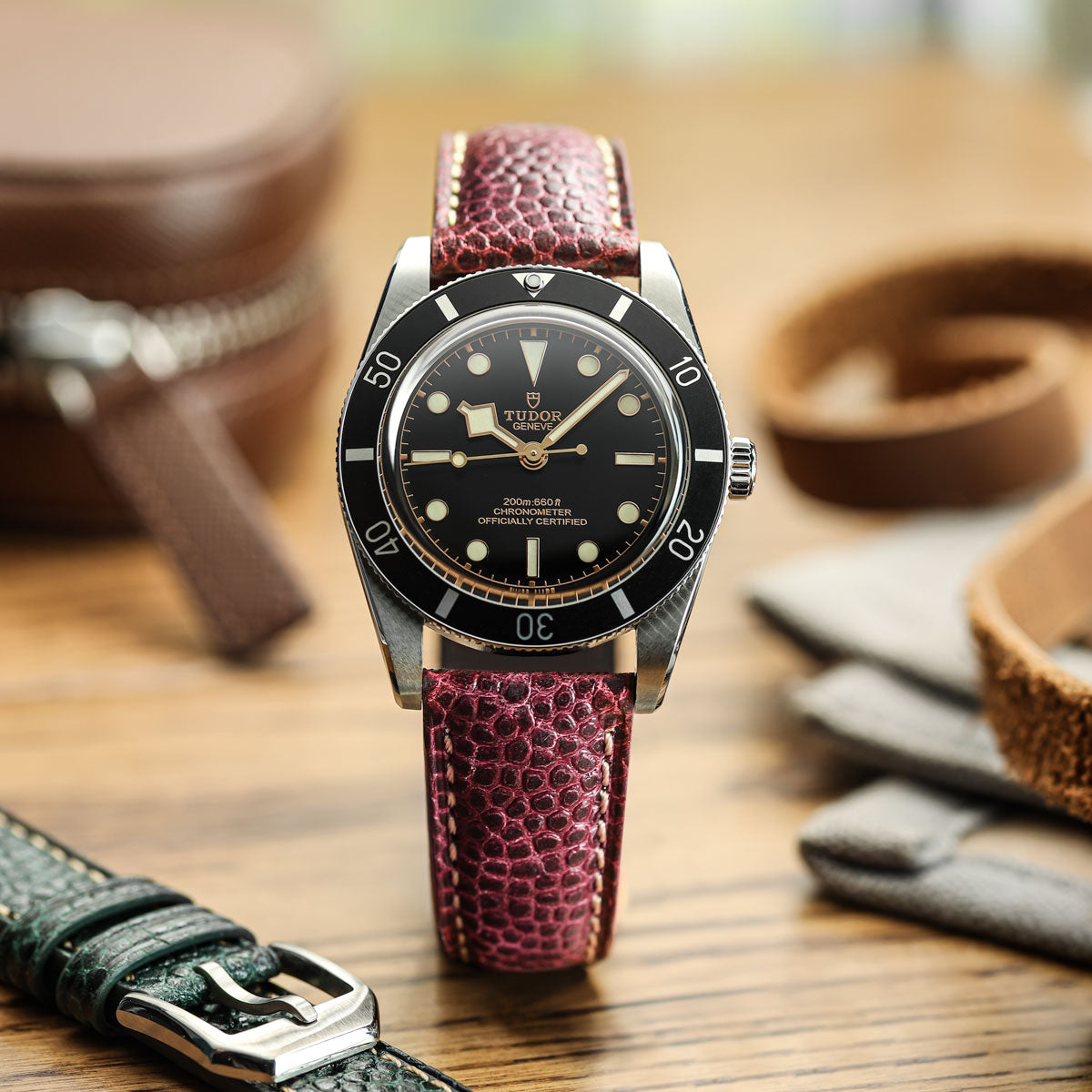 WatchGecko Adassa Classic Caviar Leather Watch Strap - Oxblood