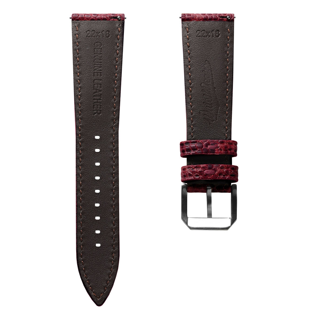 Adassa Padded Leather Watch Strap - Caviar Oxblood Red