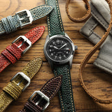 Adassa Padded Leather Watch Strap - Caviar Oxblood Red