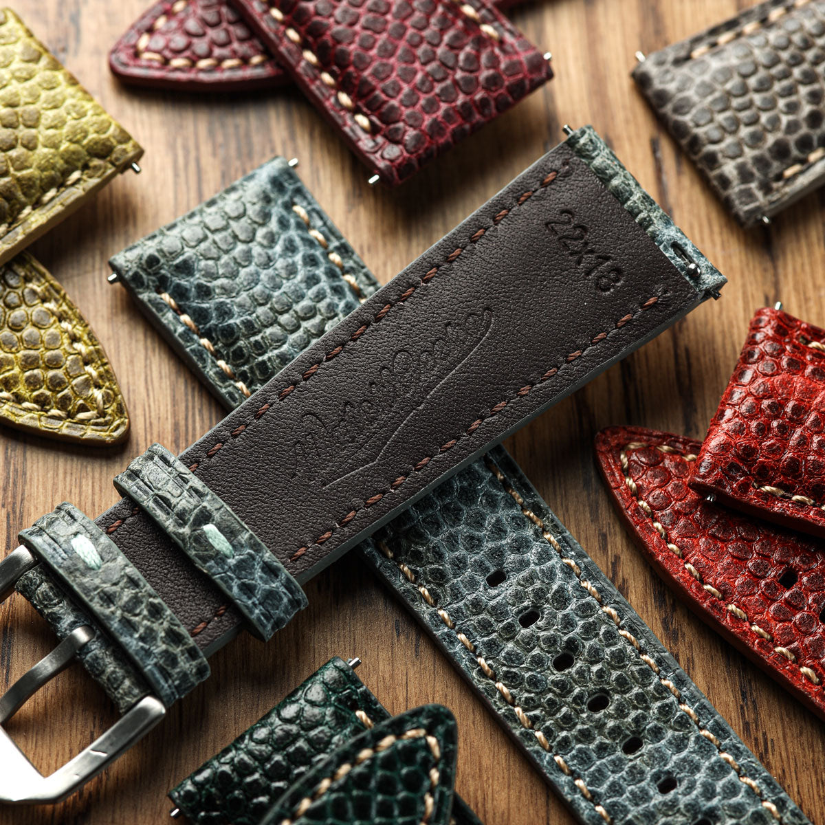 Adassa Padded Leather Watch Strap - Caviar Oxblood Red