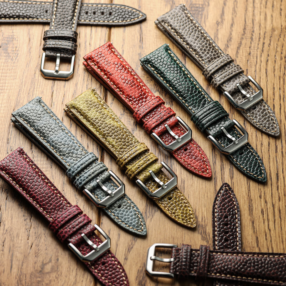 Adassa Padded Leather Watch Strap - Caviar Oxblood Red