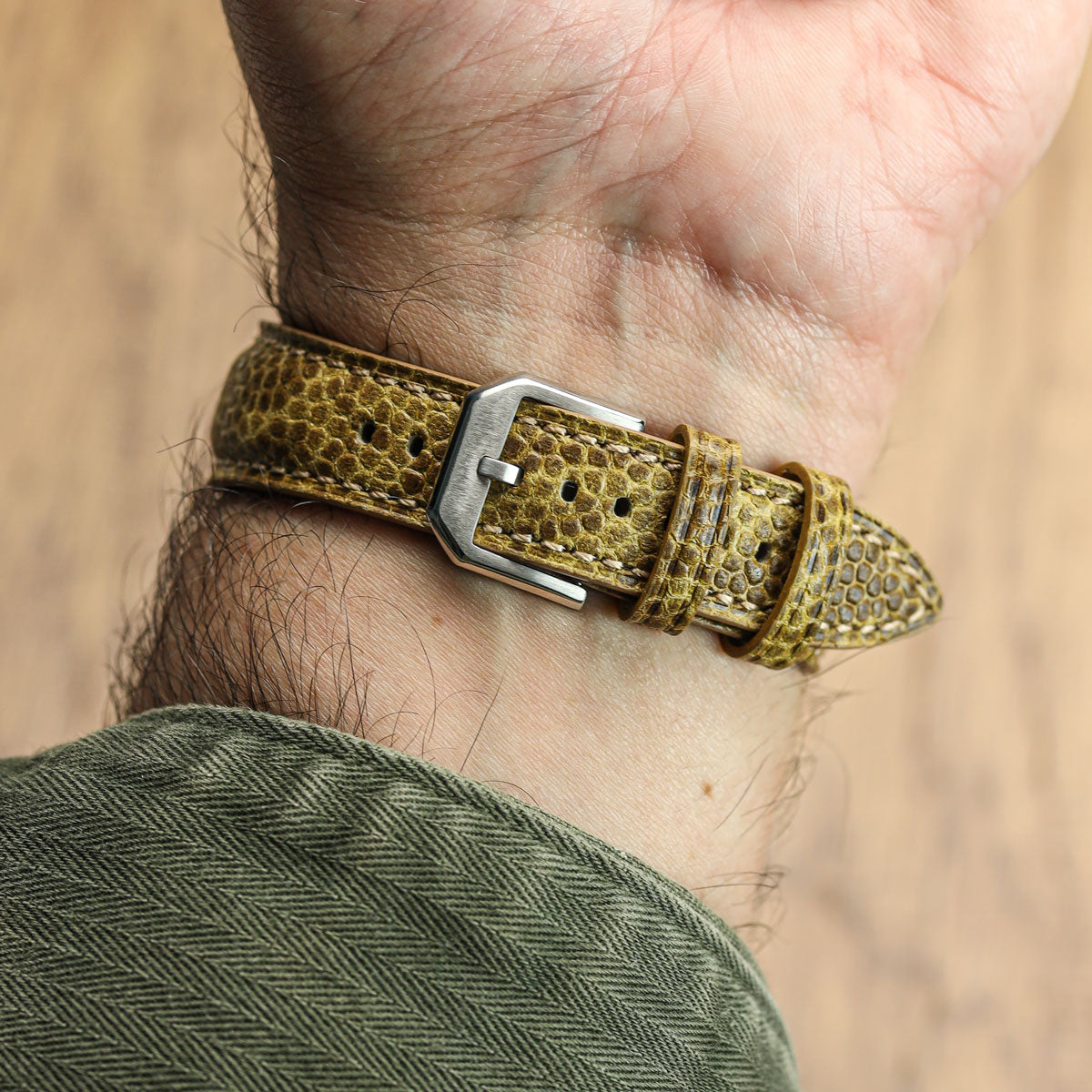 Adassa Padded Leather Watch Strap - Caviar Ochre Yellow