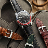 Carolina Gator Print Genuine Leather Watch Strap - Black on Tudor GMT