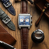 Carolina Gator Print Genuine Leather Watch Strap - Dark Brown on Tag Heuer Monaco