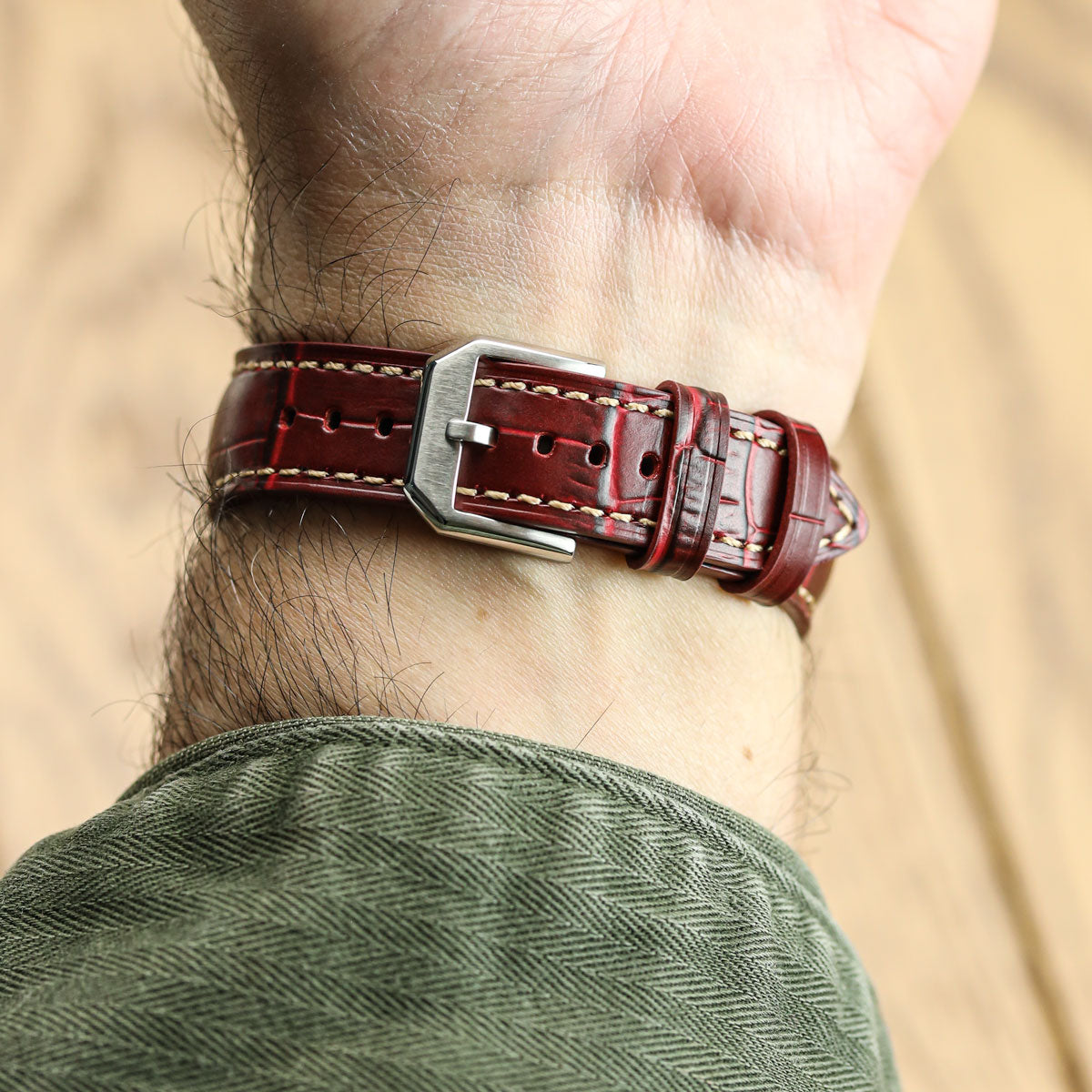 Carolina Gator Print Genuine Leather Watch Strap - Red