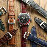 Carolina Gator Print Genuine Leather Watch Strap - Red on Tudor GMT