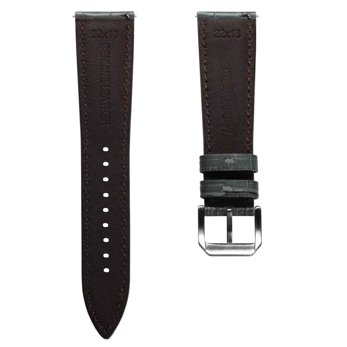 Carolina Gator Print Genuine Leather Watch Strap - Grey