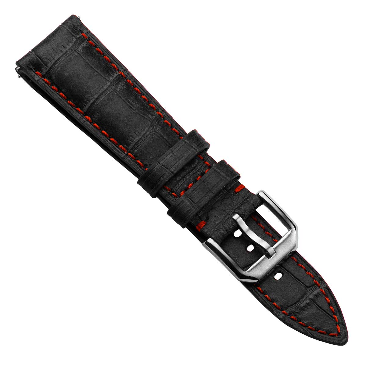 Carolina Gator Print Genuine Leather Watch Strap - Black / Red Stitching