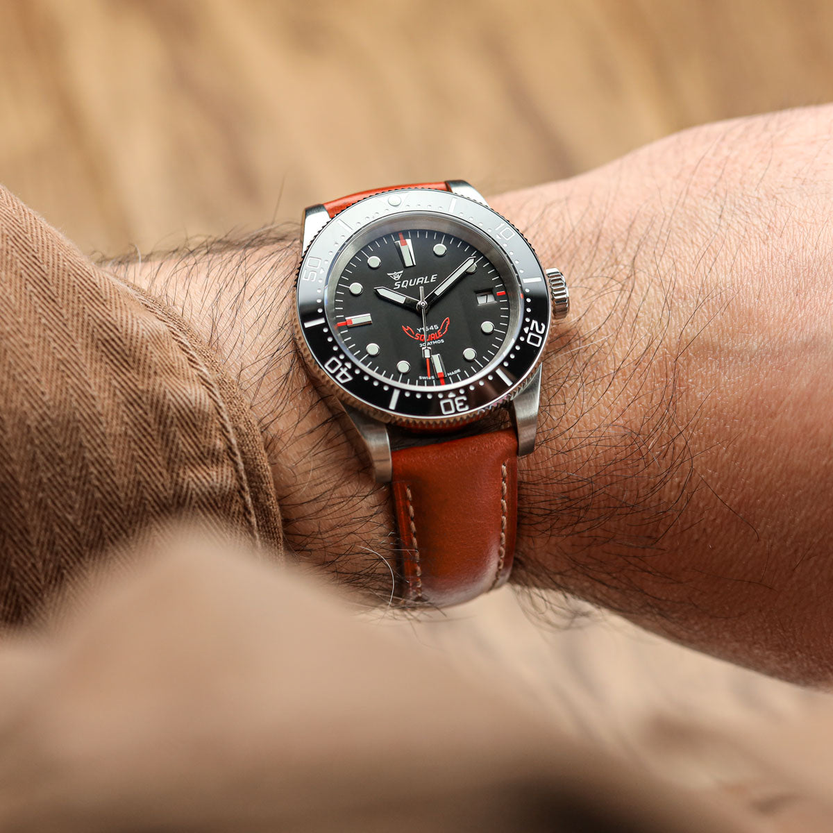 Tenby Classic Padded Genuine Leather Watch Strap - Rust Brown Brown on Squale 1545