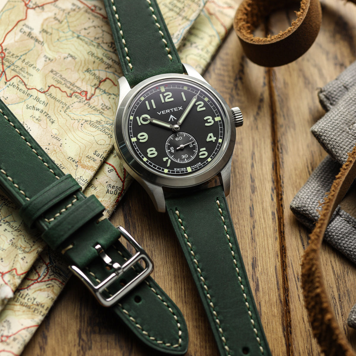 Brixham Flat Leather Watch Strap - Vintage Tan