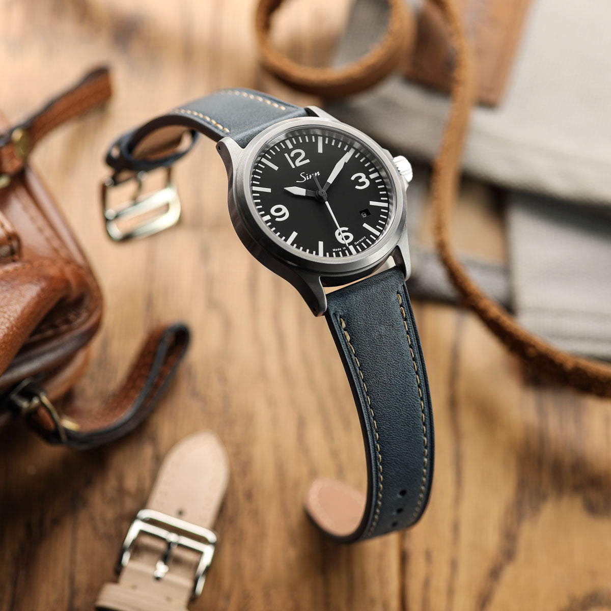 Brixham Special Buckle Vintage Leather Watch Strap - Dark Blue on Sinn