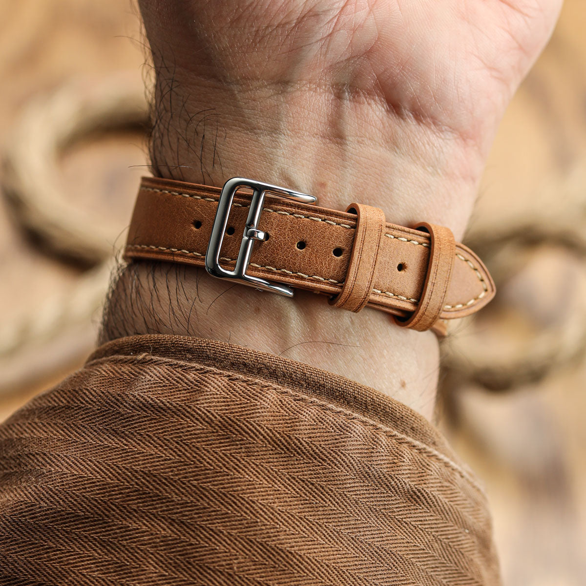 WatchGecko Brixham Special Buckle Vintage Leather Watch Strap - Light Brown