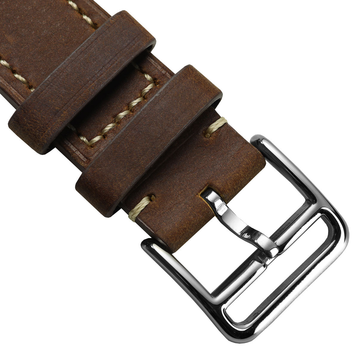 Brixham Flat Leather Watch Strap - Crazy Horse Vintage Chestnut