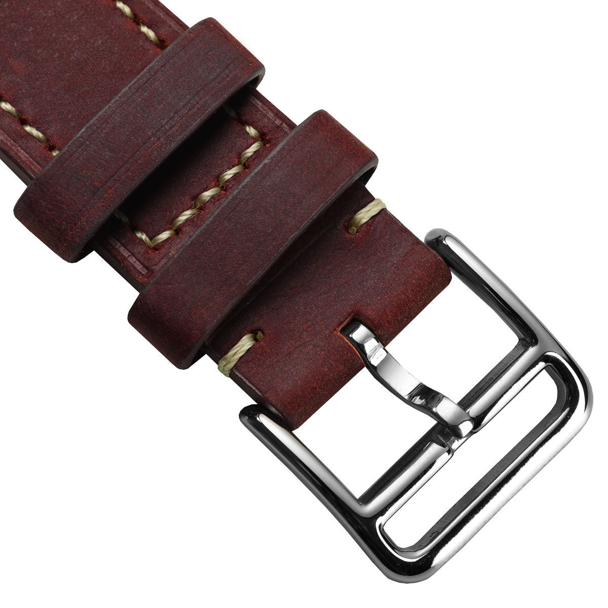 Brixham Flat Leather Watch Strap - Crazy Horse Vintage Scarlet
