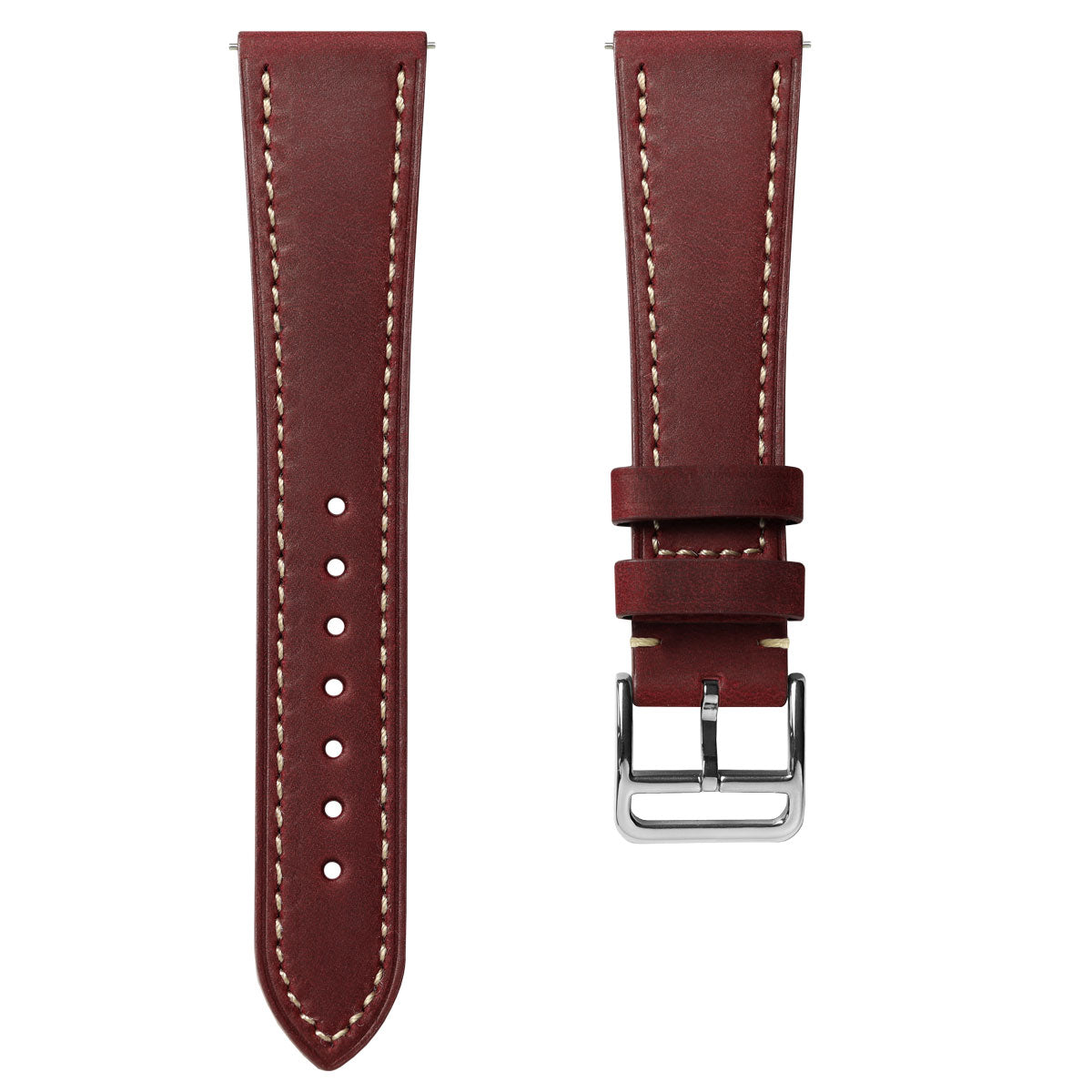 Brixham Flat Leather Watch Strap - Crazy Horse Vintage Scarlet