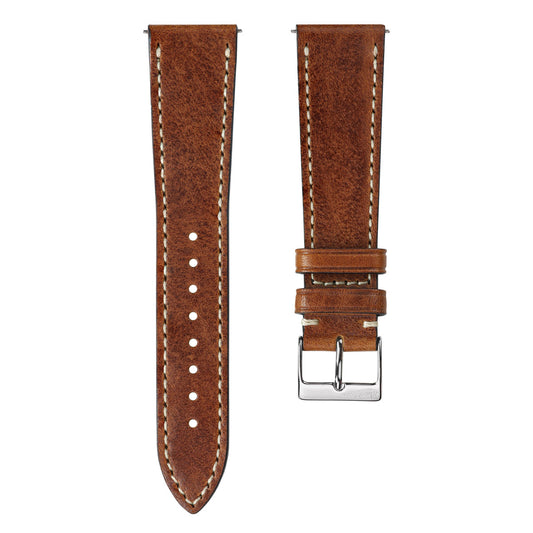 Flat Highley Genuine Leather Watch Strap - Reddish Brown